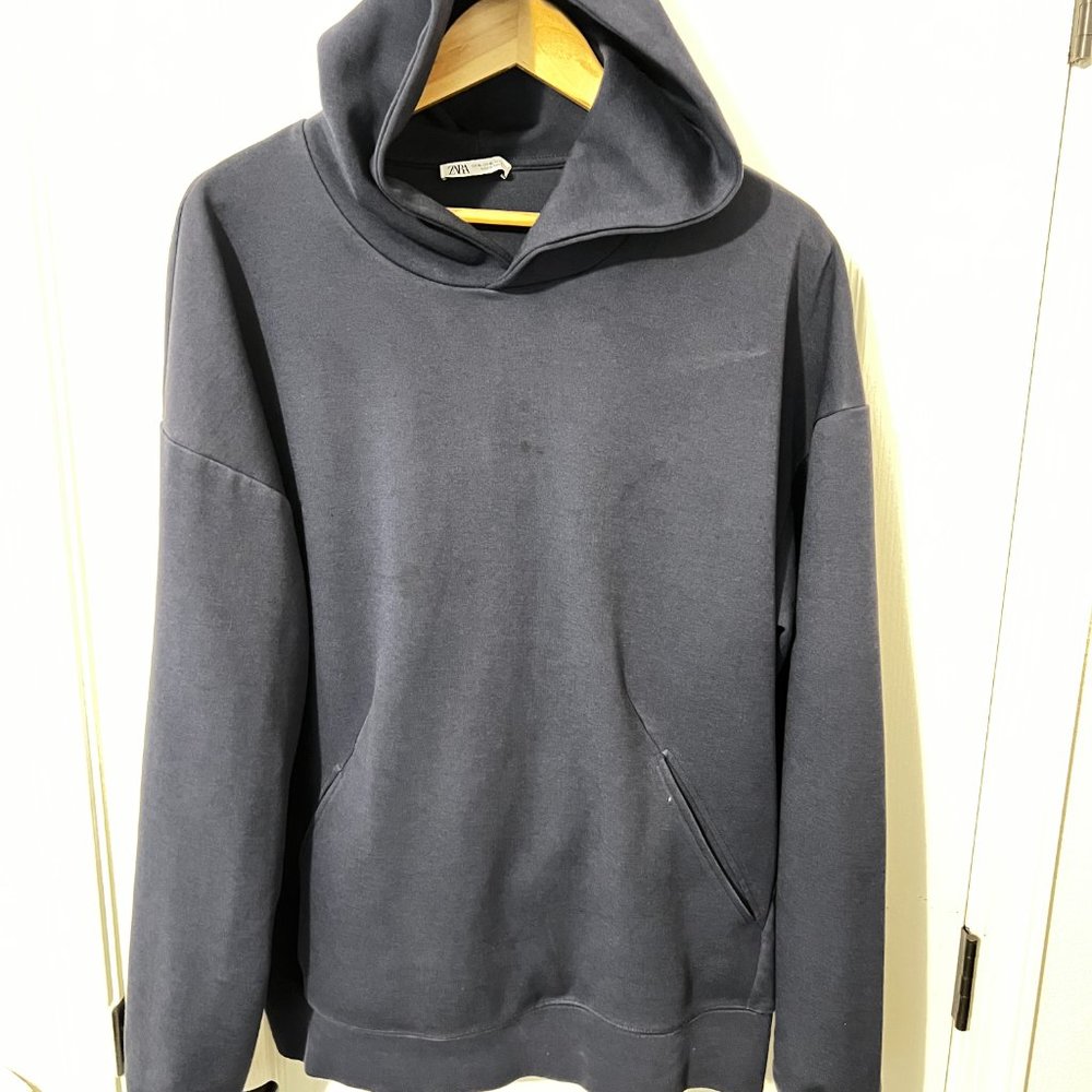 $149 Authentic ZARA Men's Activewear Navy Blue Sweat Hoodie Shirt Sz.XL
